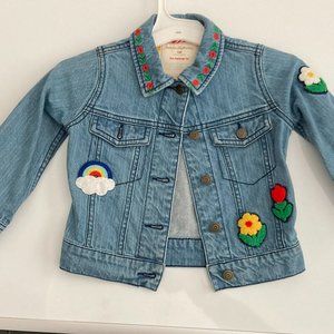 Hanna Andersson Blue Jean Jacket with Flowers, Size 100 (4)